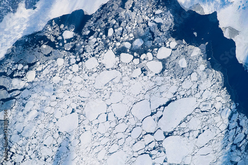 Fototapeta Naklejka Na Ścianę i Meble -  Frozen waters in the Winter season, Quebec Province, Canada. Digital enhancement of an image by NASA