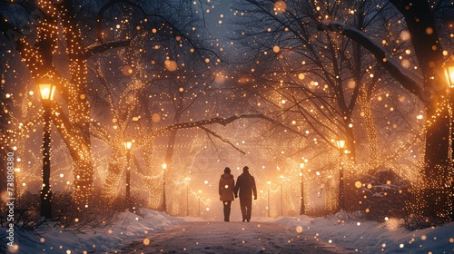Winter Walk: A Romantic Nighttime Stroll Under the Lights Generative AI © Bipul Kumar
