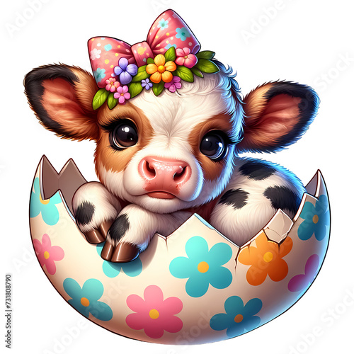 Cute baby heifer with easter egg
