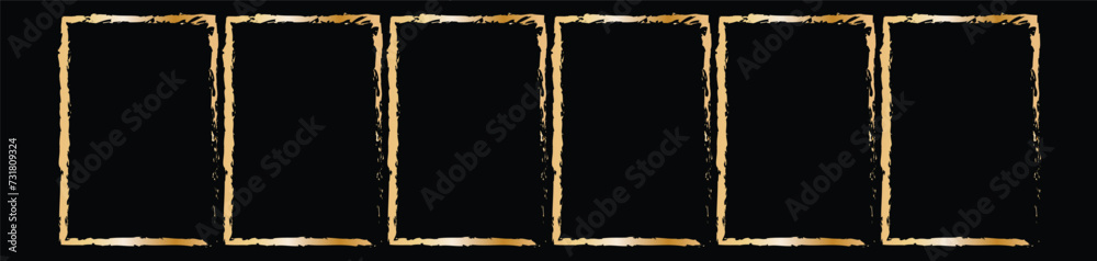 Golden Grunge square and rectangle frames. Ink empty black boxes set. Rectangle borders collections. Rubber square stamp imprint. Vector illustration isolated on white background. eps 10 Golden Grunge square and rectangle frames. Ink empty black boxes set. Rectangle borders collections. Rubber square stamp imprint. Vector illustration isolated on white background. eps 10