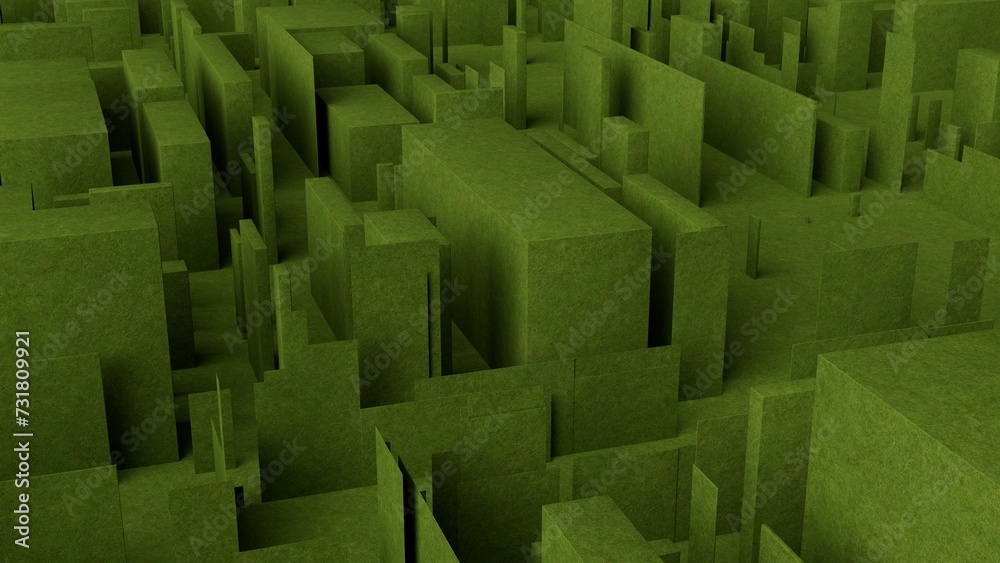 top view of a city with green grass texture