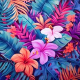 Tropical Themed Leaves And Floral Patterns, Art Deco