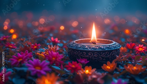 Flower Power: A Glowing Candle in a Flower Garden Generative AI © Bipul Kumar