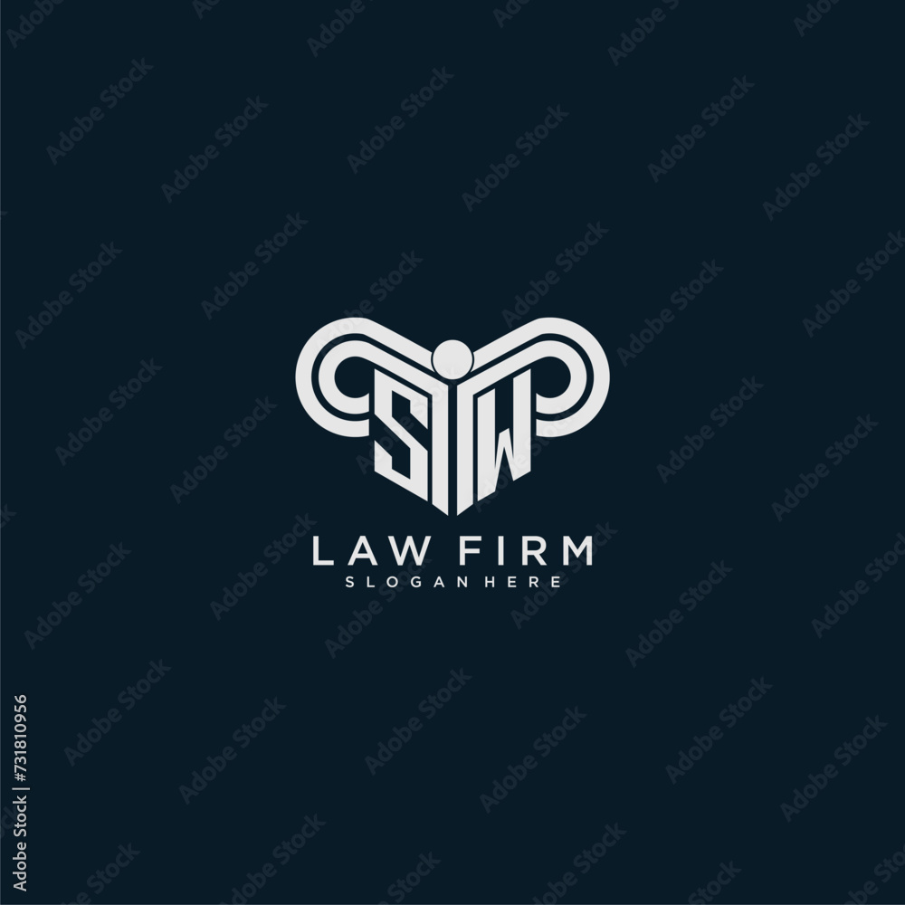 SW initial monogram logo lawfirm with pillar design SW initial monogram logo lawfirm with pillar design