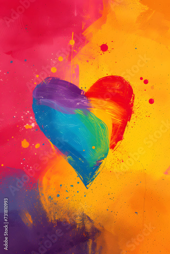 Minimalist shapeless vibrant colorful abstract rainbow colors background wallpaper with heart  love concept