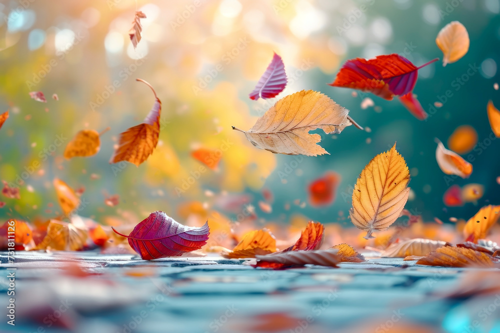 Beauty of Autumn with Falling Leaves Adding Color to Landscape. Vividly Portrays Nature's Crafted Beauty.
