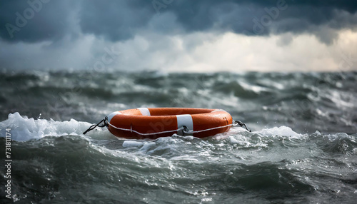 Lifebuoy floating on sea in storm weather, World Rescue day, © netsay