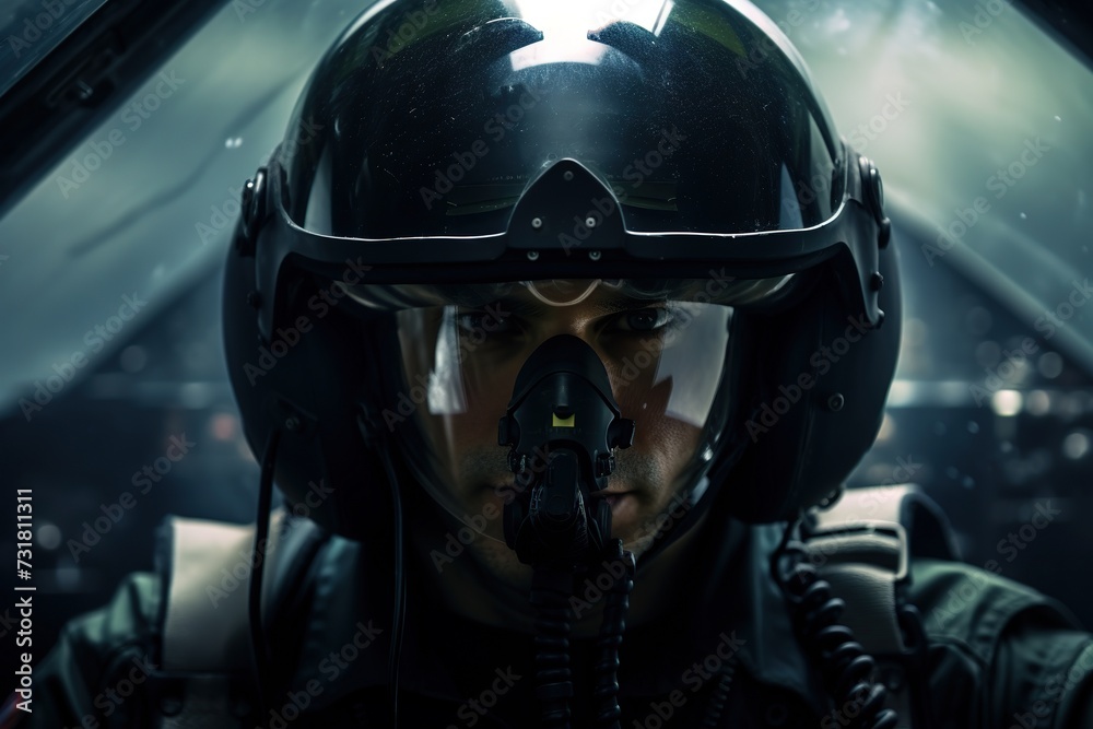 Fighter pilot in cockpit ready for mission Fighter pilot in cockpit ready for mission