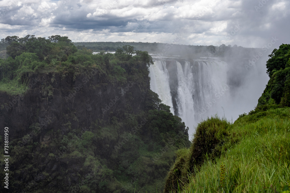 beautiful landscape with Victoria Falls against the sky in Zimbabwe