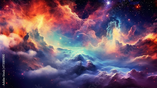 universe, galaxy, colorful stars, nebula, planets, panorama, wallpaper background, generative AI