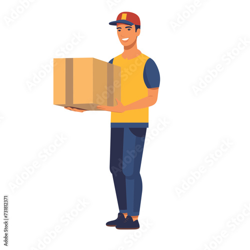 courier delivery man with package parcel vector illustration isolated transparent background, cut out or cutout t-shirt design
