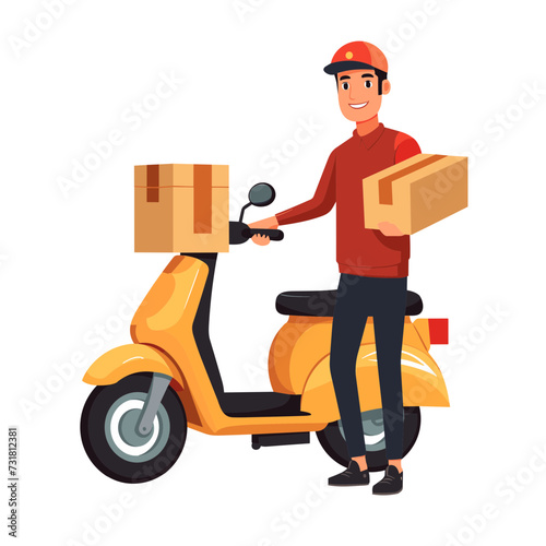 courier delivery man with a motorcycle and with package parcel vector illustration isolated transparent background, cut out or cutout t-shirt design