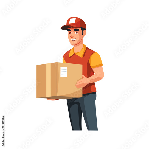 courier delivery man with package parcel vector illustration isolated transparent background, cut out or cutout t-shirt design