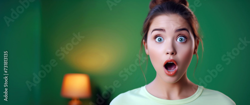 Portrait of teenage girl with a surprised facial expression. Copy space.