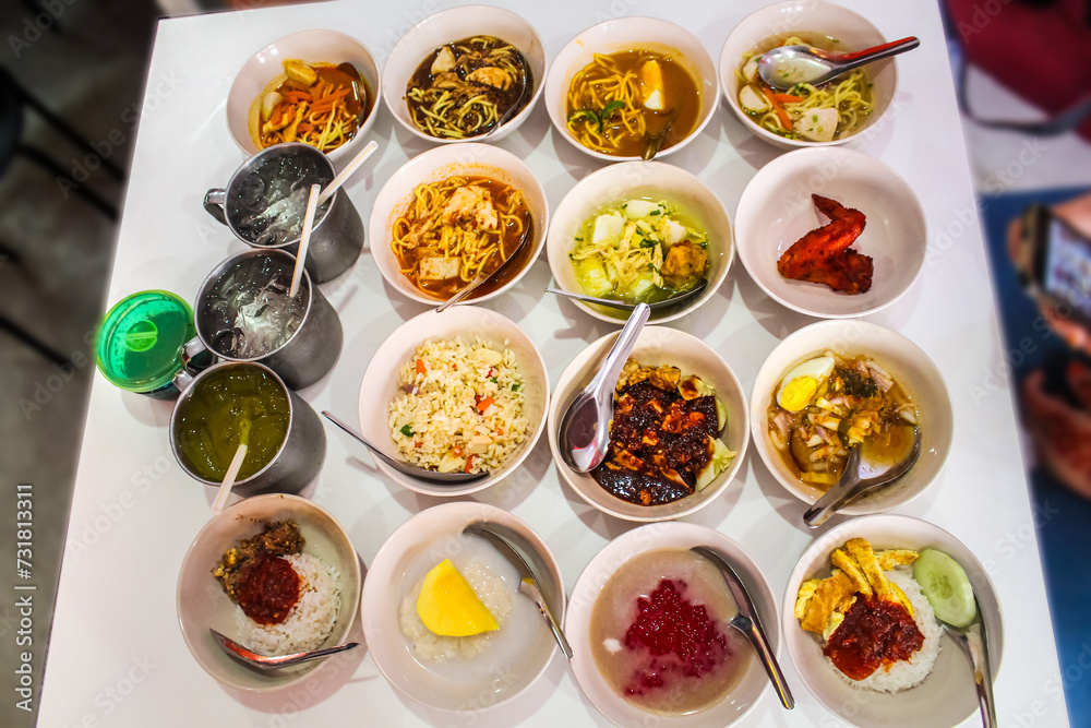 Boat noodle food with multiple cuisine food from various culture. Boat noodle food with multiple cuisine food from various culture.
