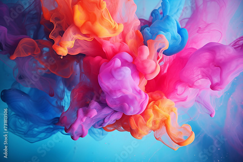 Vibrant and abstract background featuring fluid art. Trendy neon gradient in orange with a marble effect in purple, orange and blue. Bright stylish backdrop for postcards and screen, wallpapers