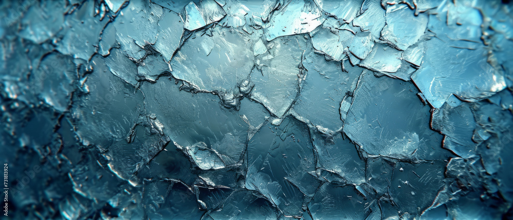 Close-up view of textured ice crystals with intricate patterns and a cool blue hue, showcasing the beauty of frozen water Close-up view of textured ice crystals with intricate patterns and a cool blue hue, showcasing the beauty of frozen water