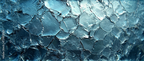 Close-up view of textured ice crystals with intricate patterns and a cool blue hue, showcasing the beauty of frozen water