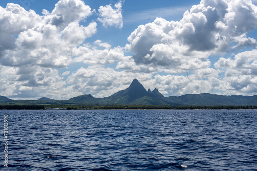 beautiful landscape of Mauritius island on a summer day against the backdrop of blue sea and sky