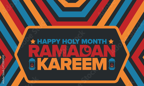 Wallpaper Mural Ramadan Kareem. Happy Holy Month. Crescent, moon, star and lantern. Arabian holiday. Flat style. Greeting card. Creative art. Vector illustration Torontodigital.ca