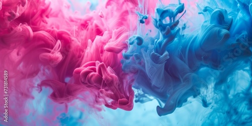 Closeup Shot Of Vivid Pink And Blue Ink Swirling Artistically In Water. Сoncept Abstract Water Art, Swirling Ink, Vivid Colors, Creative Closeup, Artistic Photography