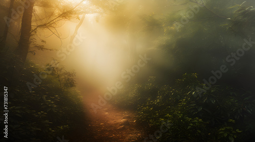 **Capture the ethereal beauty of a misty morning hike, as sunlight breaks through the fog to illuminate the trail ahead, creating an atmosphere of mystery and intrigue  © Sarang