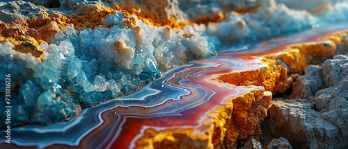 The intricate layers of an agate stone with striking color contrasts photo