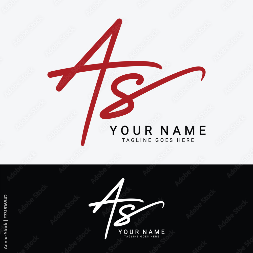 A, S, AS Initial letter logo. Alphabet AS Handwritten Signature logo