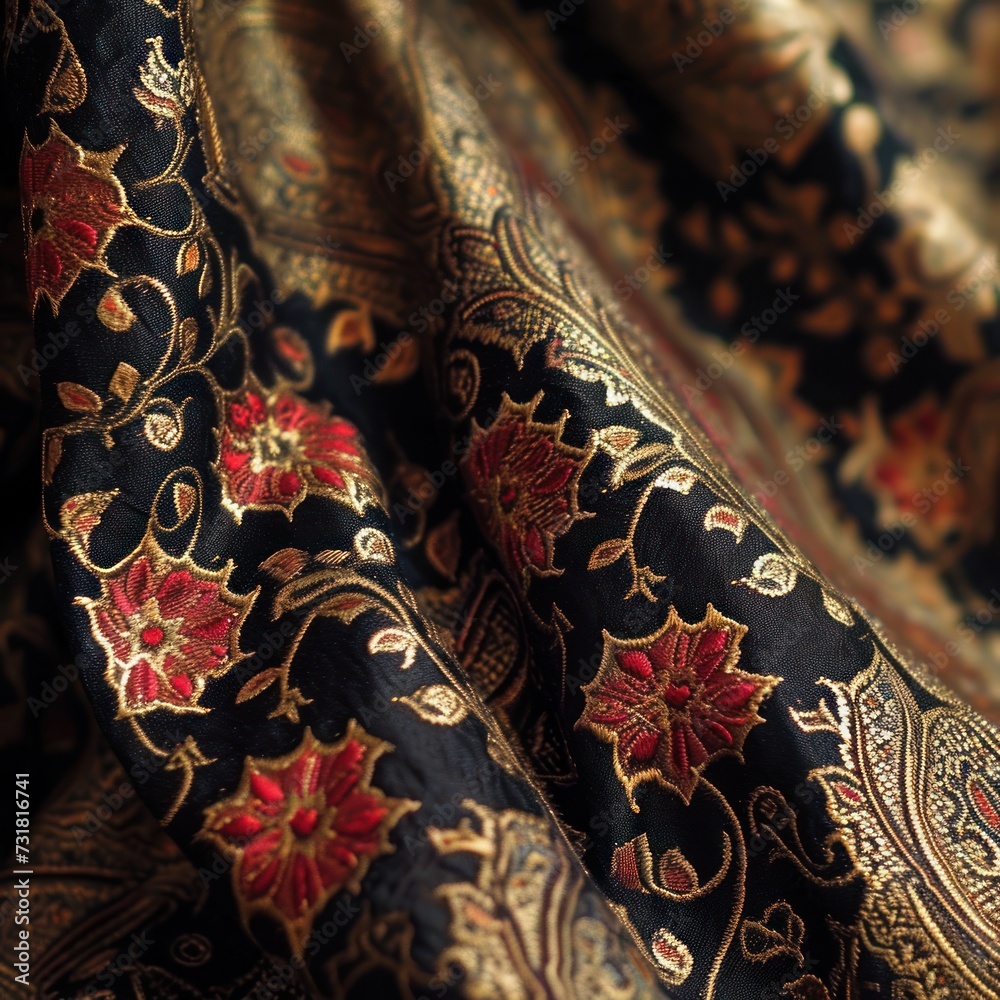 The texture of the flexible material is made from woven fine Islamic cotton threads with Arabic calligraphy patterns that have religious art made from natural or synthetic fibers. Generative Ai The texture of the flexible material is made from woven fine Islamic cotton threads with Arabic calligraphy patterns that have religious art made from natural or synthetic fibers. Generative Ai