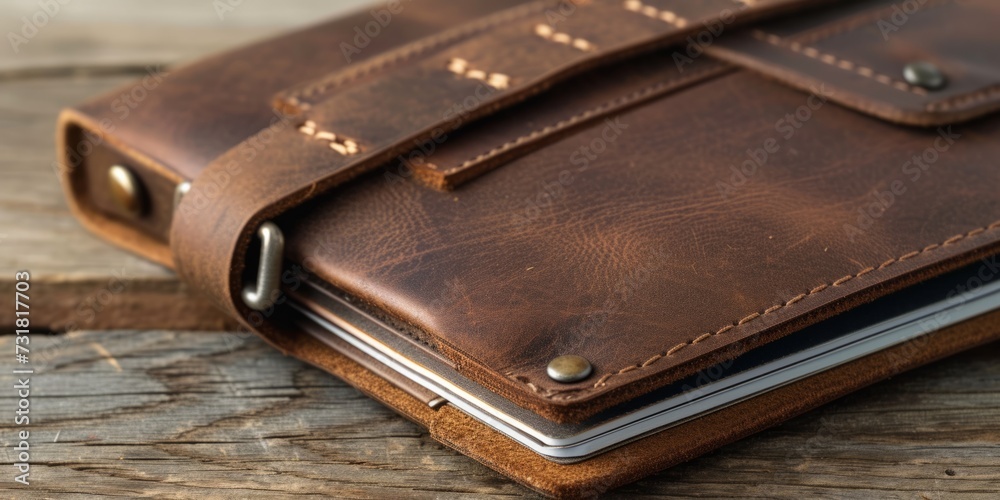 Leather Notebook With Pen Slot And Pockets For Business Cards And Essentials. Сoncept Leather Notebook, Pen Slot, Business Card Pockets, Essentials Pockets Leather Notebook With Pen Slot And Pockets For Business Cards And Essentials. Сoncept Leather Notebook, Pen Slot, Business Card Pockets, Essentials Pockets
