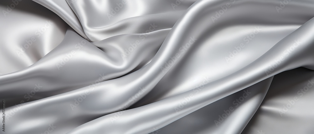 Fototapeta premium Silver silk fabric with a luxurious sheen and elegant waves