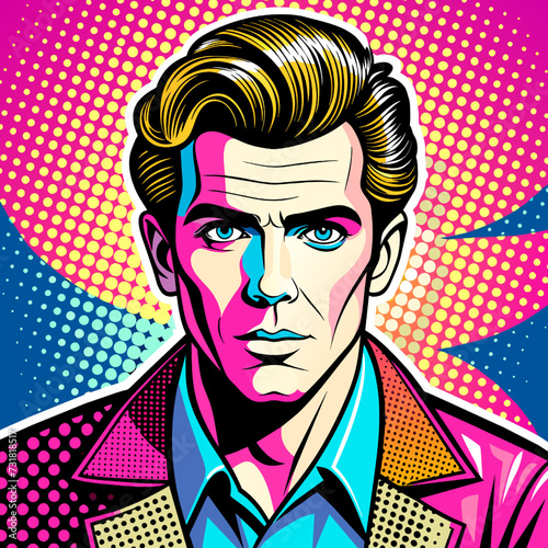 Portrait of a handsome man in pop art style. Vector illustration