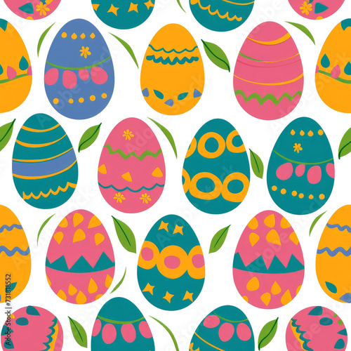 Colorful Paschal eggs simple pattern, white background. Easter.