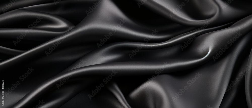 Elegant Black Silk Fabric Close-Up Elegant Black Silk Fabric Close-Up