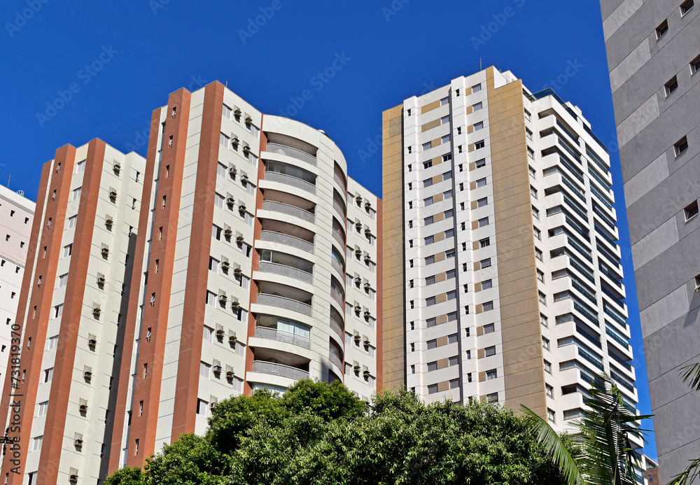 Residential building facades and trees, Ribeirao Preto, Sao Paulo, Brazil