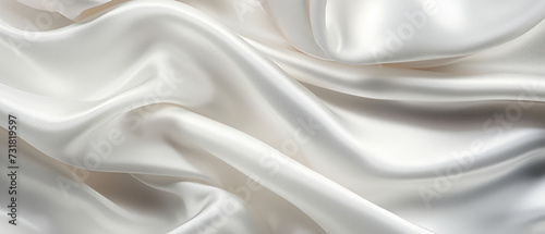 Elegant White Satin Fabric Draped Gracefully With Soft Folds and Light Reflection photo