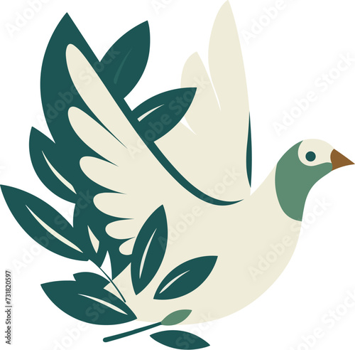 Vector illustration of a white dove perched on a verdant branch
