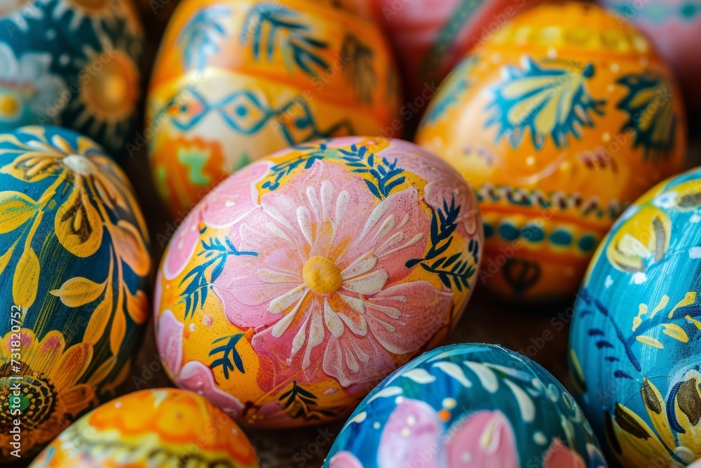 Vibrant Easter Eggs Adorned With Intricate Floral Patterns Upclose And Personal. Сoncept Waterfalls In The Forest, Sunset On The Beach, Cityscape Skylines, Mountain Hiking Adventures Vibrant Easter Eggs Adorned With Intricate Floral Patterns Upclose And Personal. Сoncept Waterfalls In The Forest, Sunset On The Beach, Cityscape Skylines, Mountain Hiking Adventures