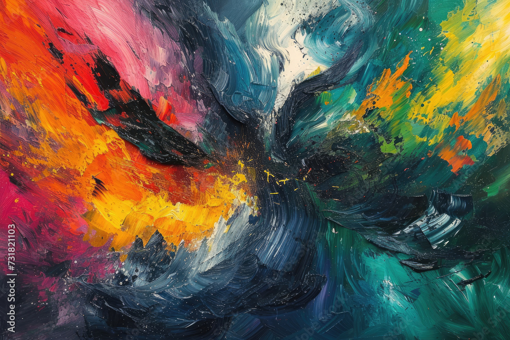 An abstract expressionist painting inspired by nature's fury, with intense colors and dramatic movements suggesting a wild storm An abstract expressionist painting inspired by nature's fury, with intense colors and dramatic movements suggesting a wild storm