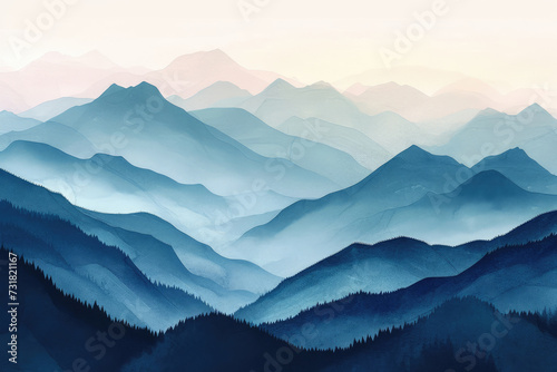 Artistic representation of a mountain range  using abstract geometric shapes and a cool color palette  reflecting nature s majesty