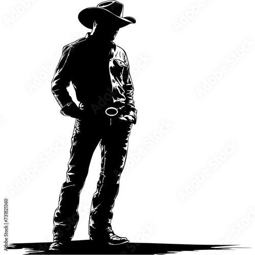 Silhouette cowboy full body black color only