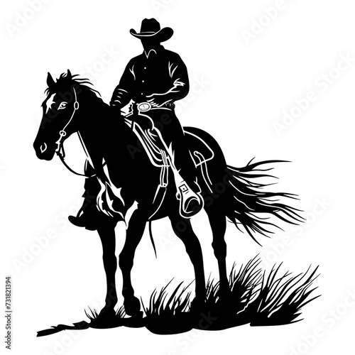 Silhouette cowboy in the horse full body