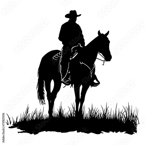 Silhouette cowboy in the horse full body
