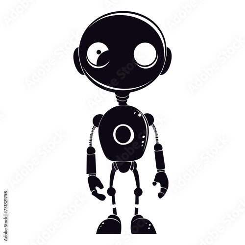 Silhouette cute robot black color only full body