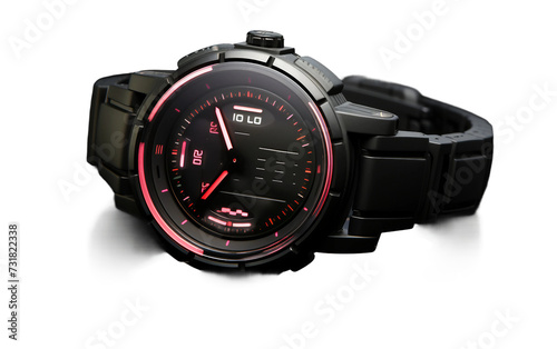 Combination Analog Digital Wristwatch Isolated on Transparent Background PNG.