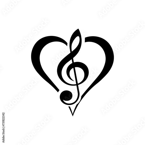 Silhouette heart music note logo symbol black color only