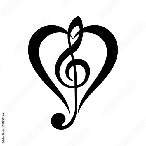 Silhouette heart music note logo symbol black color only