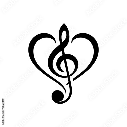 Silhouette heart music note logo symbol black color only