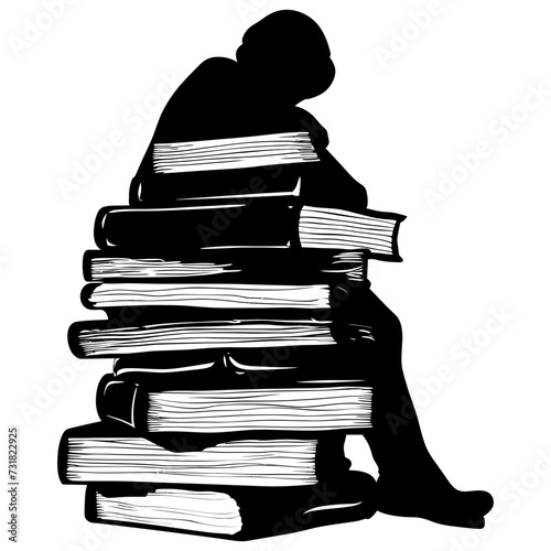 Silhouette pile of book black color only