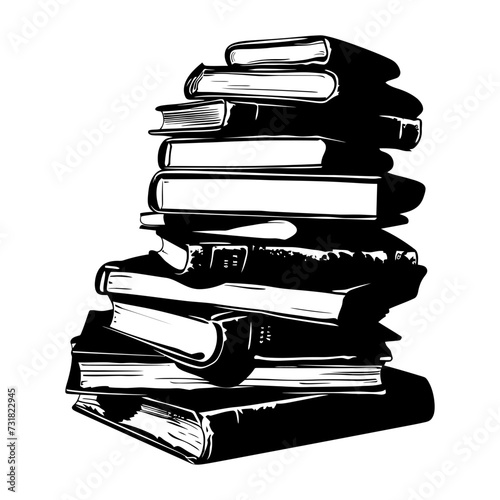 Silhouette pile of book black color only